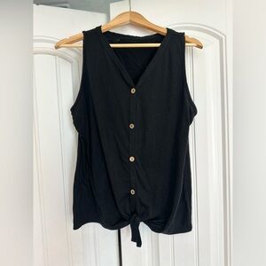 Black V-Neck Sleeveless Top with tie on bottom